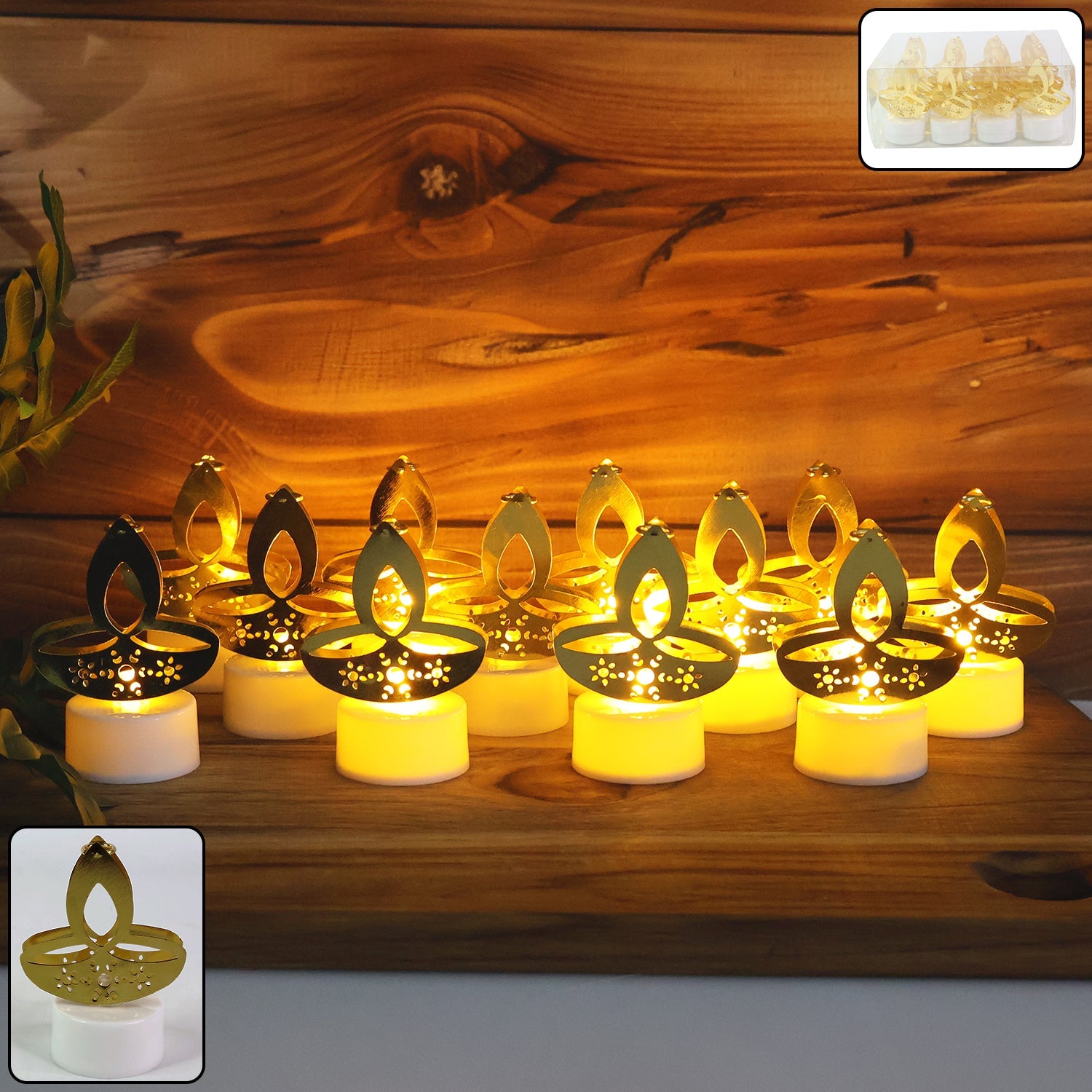 Golden Diya Shaped LED Tealight Candles (12 Pc) Golden Diya Shaped LED Tealight Candles (12 Pc)